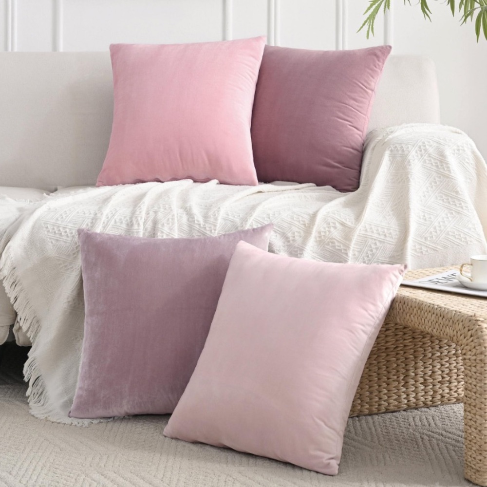 Elegant Pink and Purple VELVET Throw Pillow Cover Set (4-pack)
